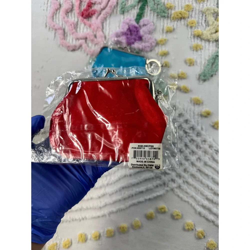 DMM Christmas Coin Purse Keychain Set Snowman Snowflake Sequin Kiss Lock 2 Pack